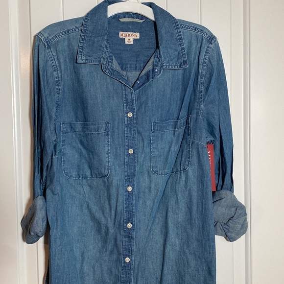 Womens Denim Long Sleeve Shirt Indigo Size Medium - Merona™ - Picture 2 of 5